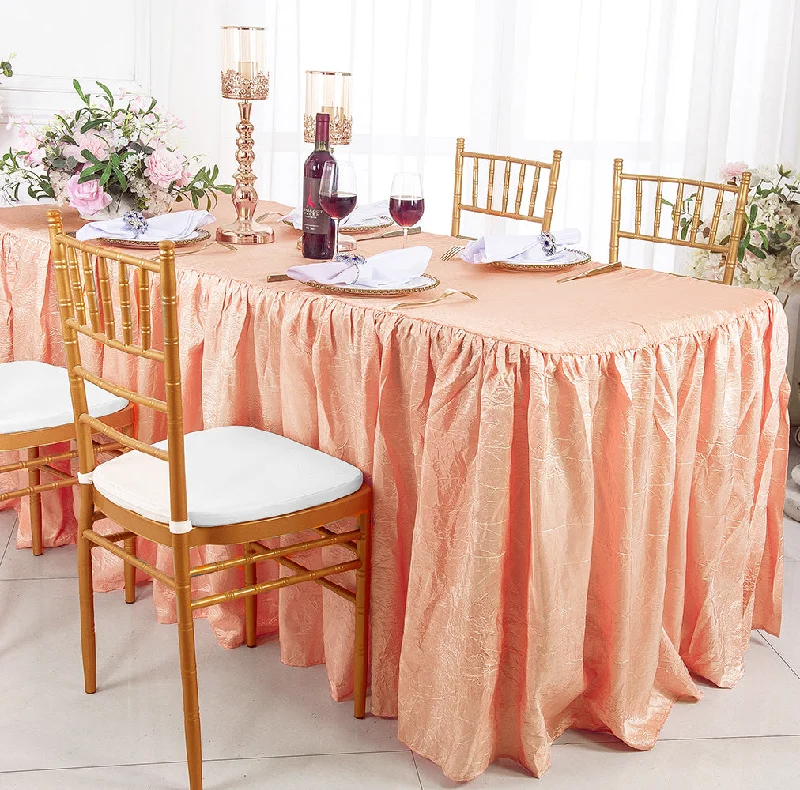 6 Ft Rectangular Ruffled Fitted Crushed Taffeta Tablecloth With Skirt - Apricot/Peach (1pc)