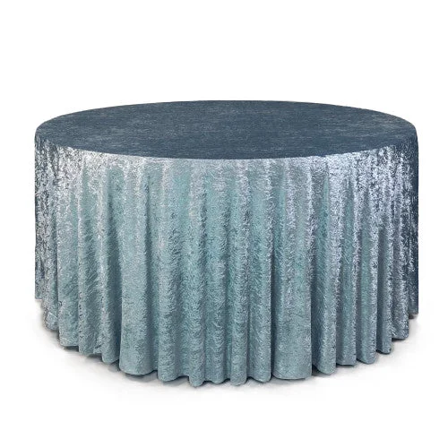 120 Inch Round Crushed Velvet Tablecloth Dusty Blue