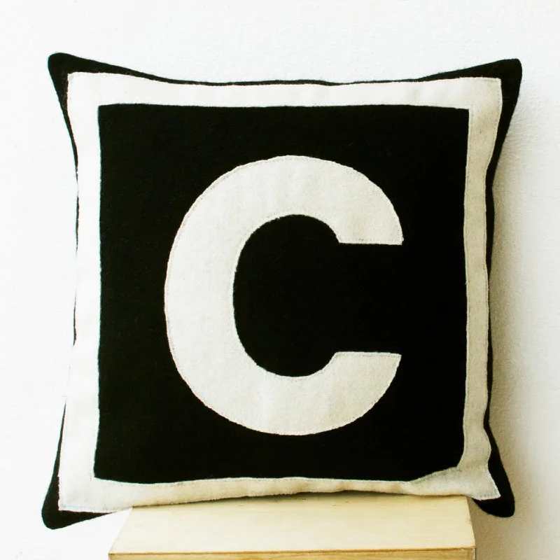 Personalized Black Cream Monogram Felt Pillow Cushion Cover for Birthdays Anniversary