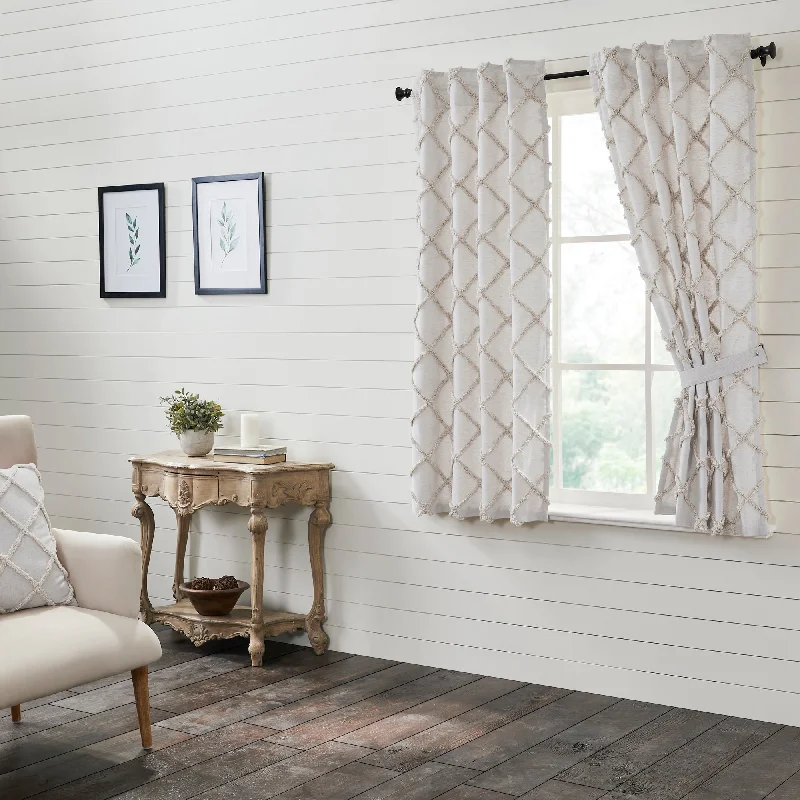 Frayed Lattice Oatmeal Short Panel Curtain Set of 2 63x36 VHC Brands