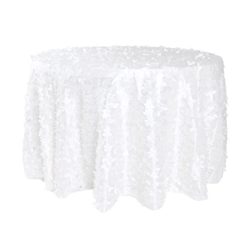 Flower Petal Taffeta Round 120" Tablecloth - White