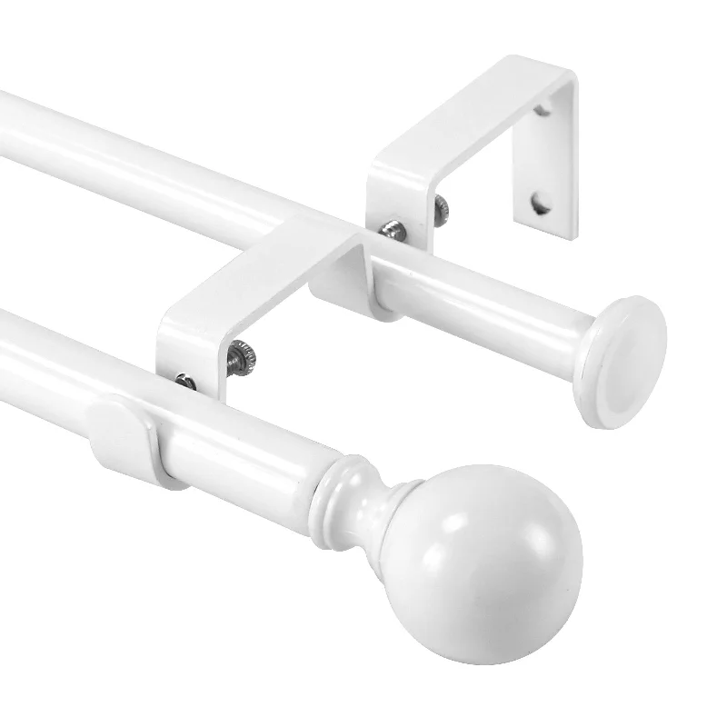 Urbanest Ball Adjustable Double Drapery Curtain Rod Set, 5/8, 28-48, Glossy White