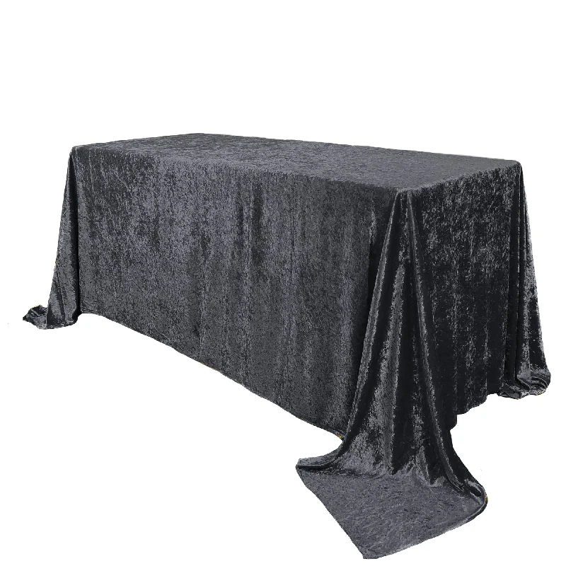 90 x 132 Inch Rectangular Crushed Velvet Tablecloth Black