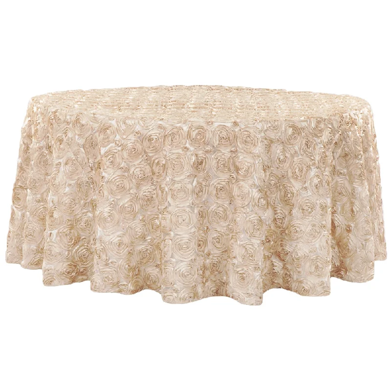 Wedding Rosette SATIN 132" Round Tablecloth - Champagne