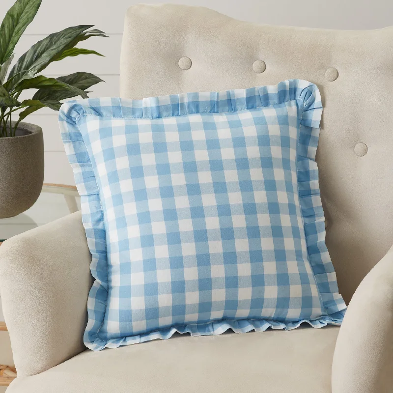 Annie Buffalo Blue Check Ruffled Fabric Pillow 18x18 VHC Brands