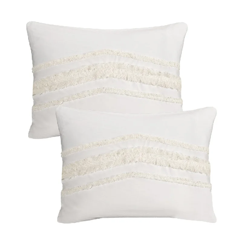 Sweet Jojo Designs Ivory Bohemian Boho Chic Pillow Shams 2 Pack Set Off White Farmhouse Minimalist Macrame Tufted Fringe Cotton