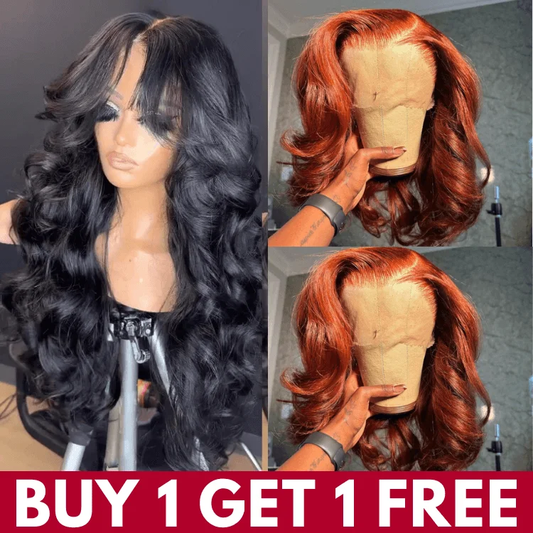 Curtain Bangs Loose Wave Glueless Lace Front Wigs+Loose Wave Ginger Brown 13*4 Lace Front Wigs Flash Sale