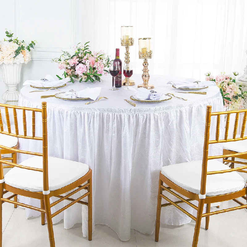 60" Round Ruffled Fitted Crushed Taffeta Tablecloth With Skirt - White (1pc)