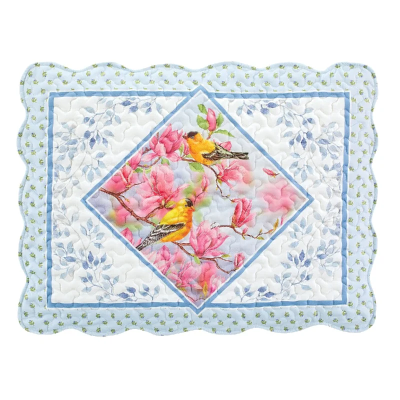 Goldfinches and Blooming Flowers Scene Pillow Sham