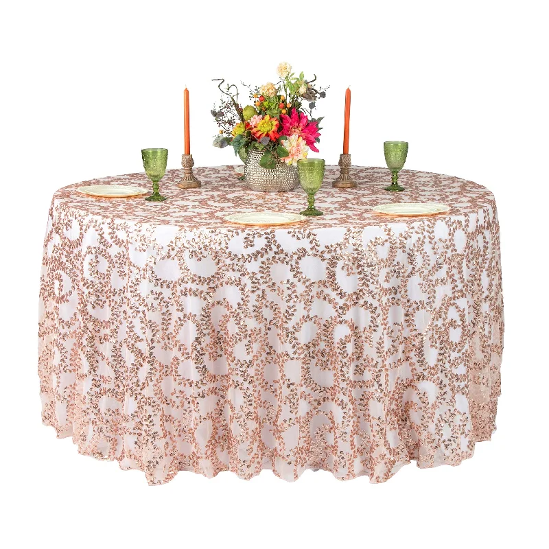 Sequin Vine Tablecloth Overlays 120" Round  - Blush/Rose Gold