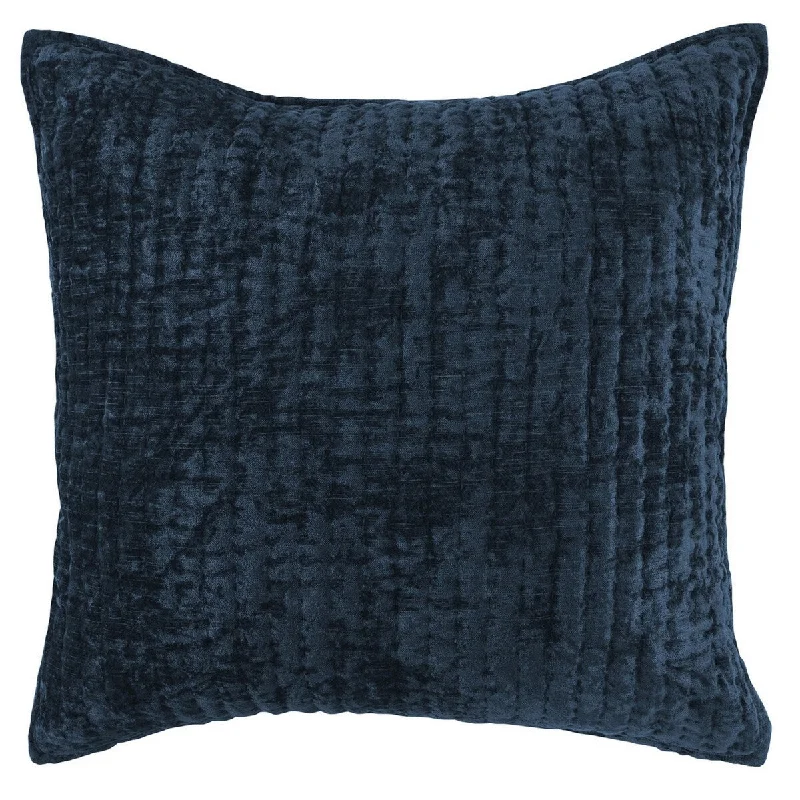 Lipa 26 Inch Square Hand Stitched Euro Pillow Sham, Rayon Velvet Ocean Blue