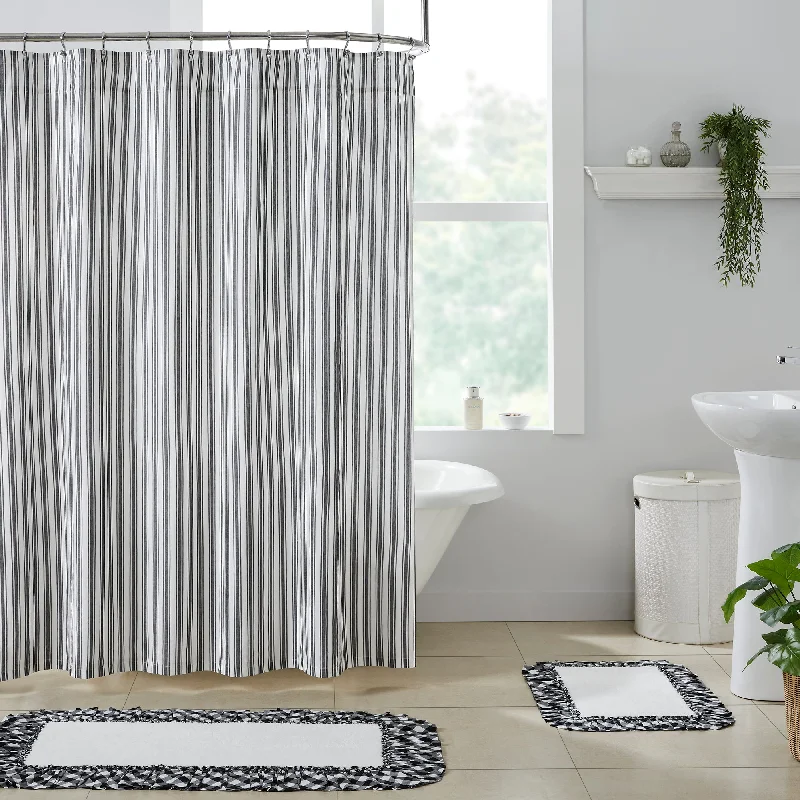 Sawyer Mill Black Ticking Stripe Shower Curtain 72x72 VHC Brands