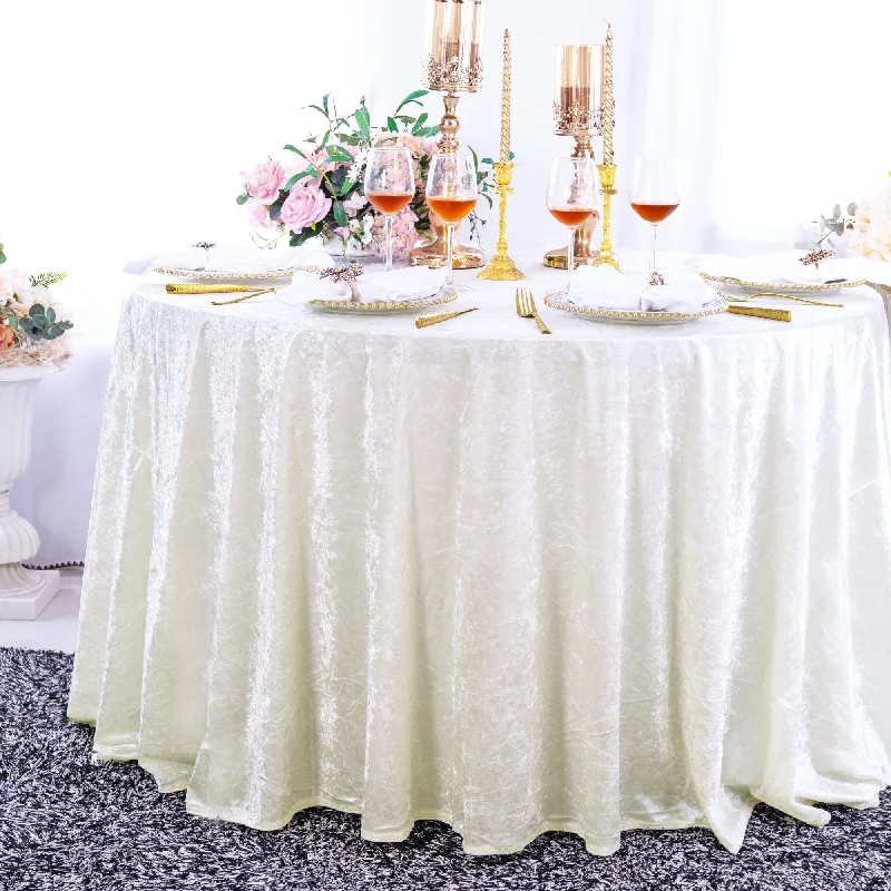 120" Round Ice Crushed Velvet (200 GSM) Tablecloth - Ivory (1pc)