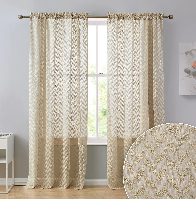 Herringbone Lace Sheer Rod Pocket Curtain Panels