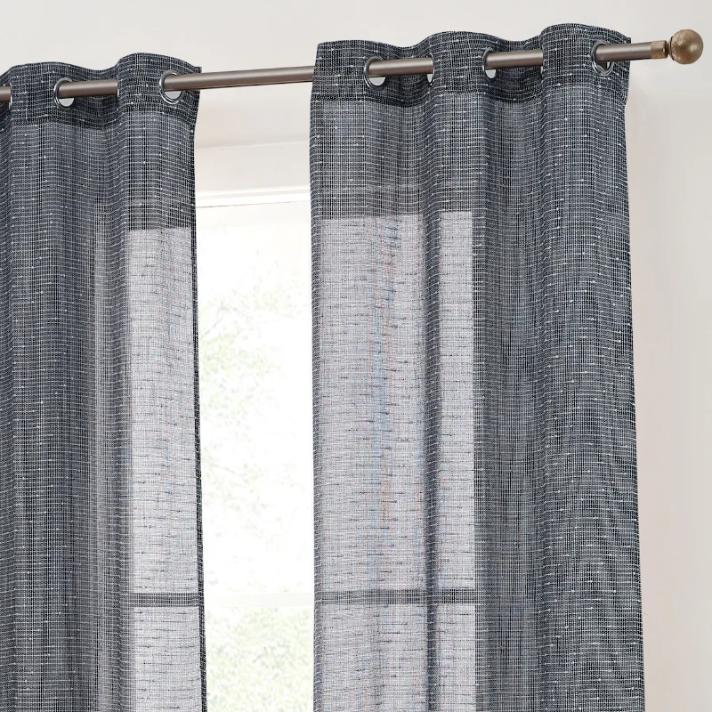 Emily Faux Linen Semi Sheer Light Filtering Transparent Grommet Lightweight Window Curtains Drapery Panels, 2 Panels