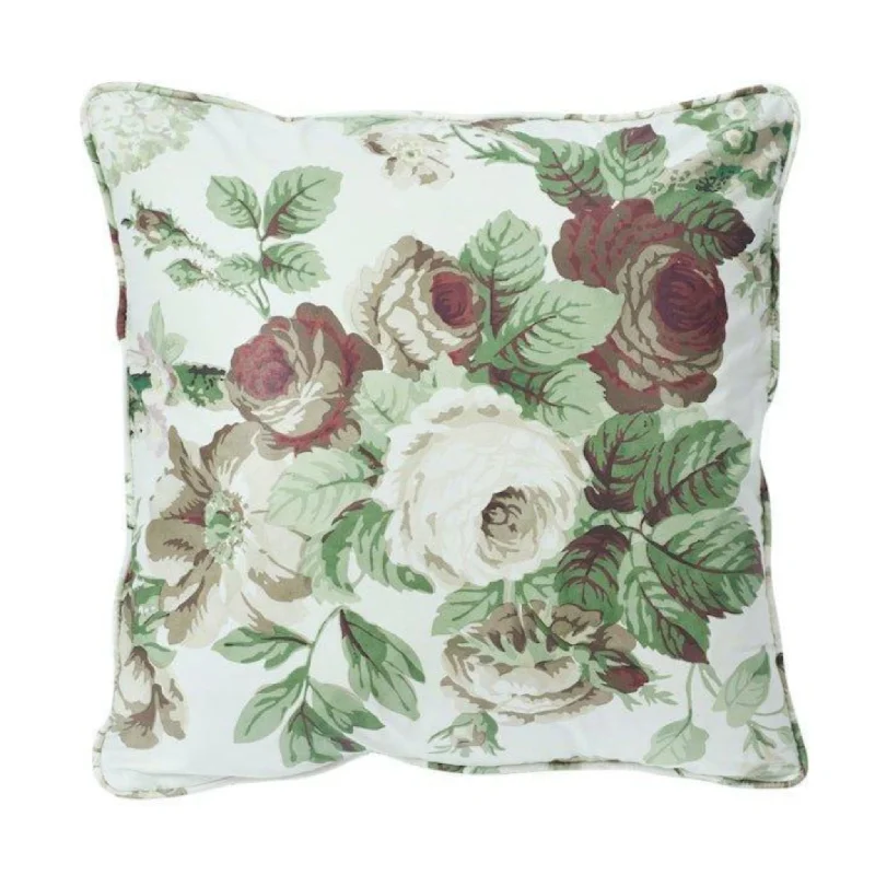 Nancy Grisaille & Green Rose 18" Cotton Throw Pillow