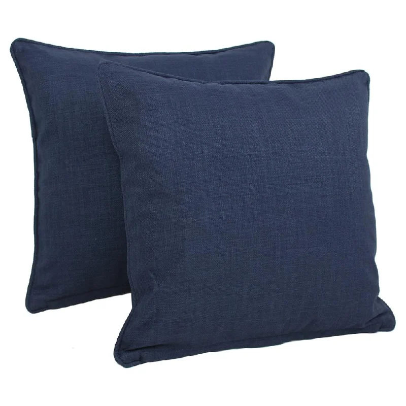 18-inch Double-corded Solid Outdoor Spun Polyester Square Throw Pillows with Inserts (Set of 2), Azul