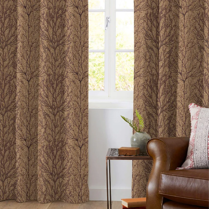 Honey Brown Abstarct Pattern Jacquard Premium Curtain Fabric (Width 48 Inches)