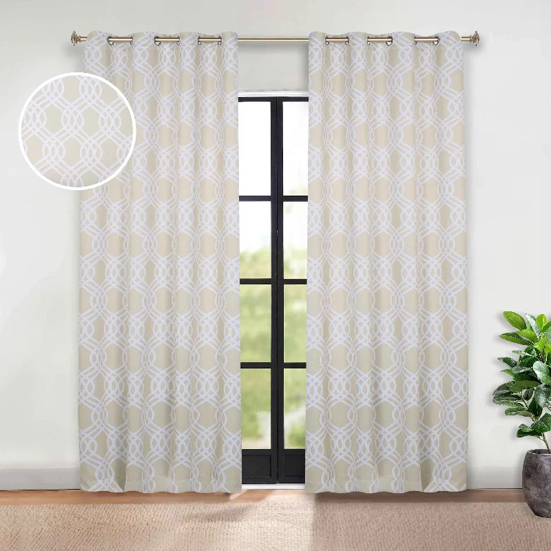 Ribbon Trellis Washable Room Darkening Blackout Curtains, Set of 2