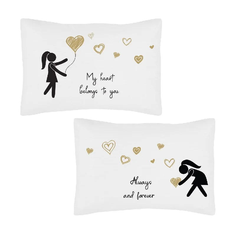 Sweet Jojo Designs Hers and Hers Couples Pillow Shams 2pc Set Gold Black White Lesbian Women Gay Love LGBTQ Valentine Romantic