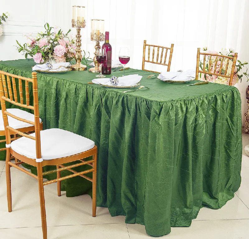 6 Ft Rectangular Ruffled Fitted Crushed Taffeta Tablecloth With Skirt - Clover Green (1pc)