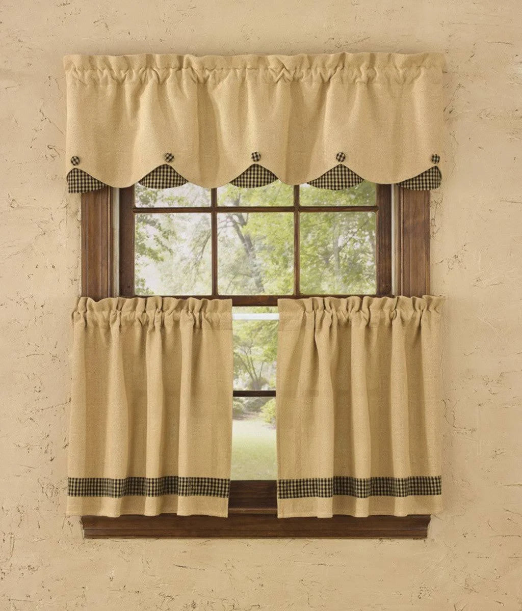 Burlap & Check Valance - Scalloped Black Park Designs