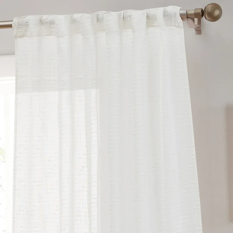 Emily Faux Linen Semi Sheer Transparent Rod Pocket Back Tab Lightweight Window Curtains Wide Panels, Pair