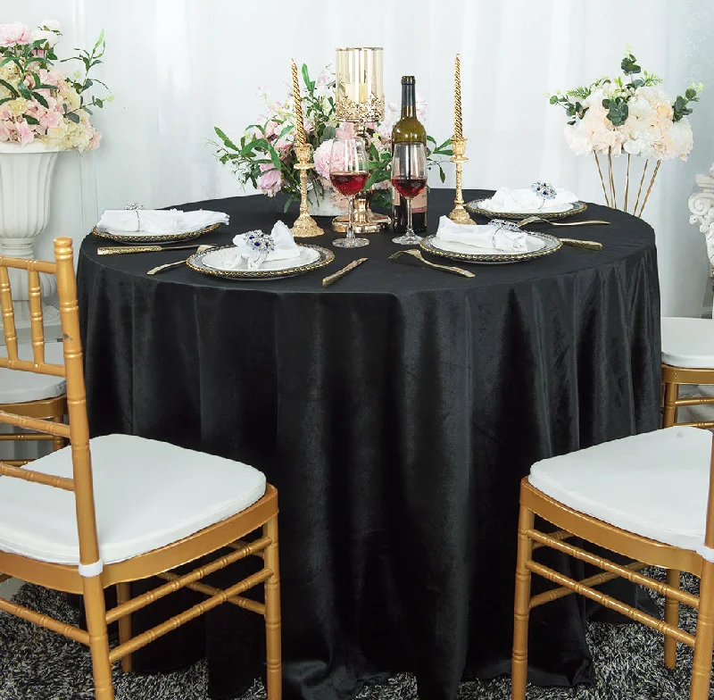 120" Round Seamless Italian Velvet Tablecloth - Black (1pc)