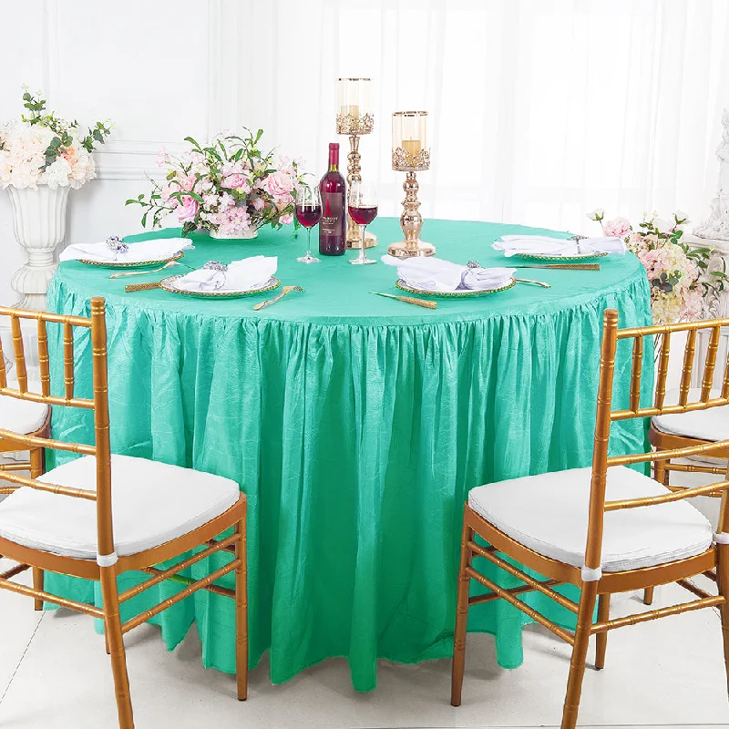 60" Round Ruffled Fitted Crushed Taffeta Tablecloth With Skirt - Tiff Blue/Aqua Blue (1pc)