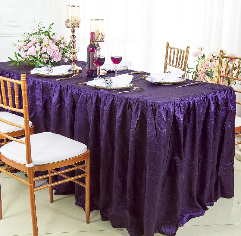 6 Ft Rectangular Ruffled Fitted Crushed Taffeta Tablecloth With Skirt - Eggplant (1pc)