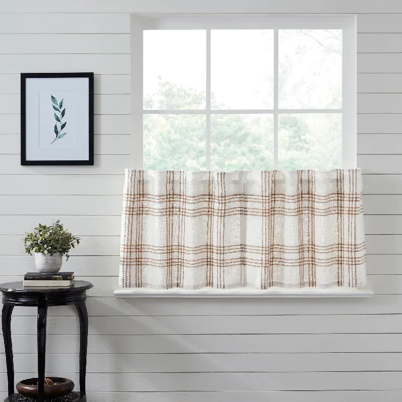 Wheat Plaid Tier Curtain Set of 2 L24xW36 VHC Brands