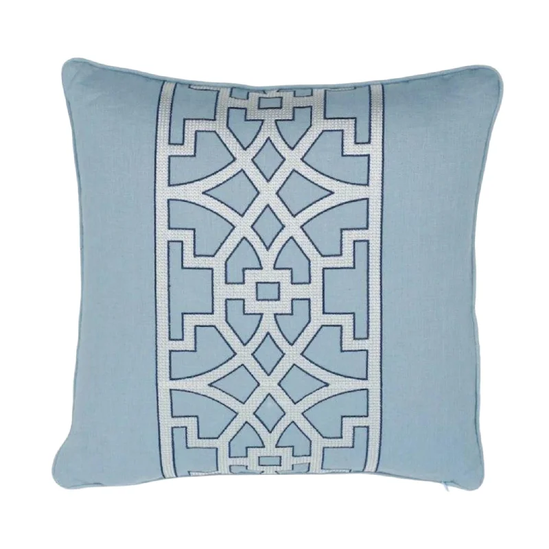 Blue & White Traditional Chinoiserie Fretwork 18" Throw Pillow