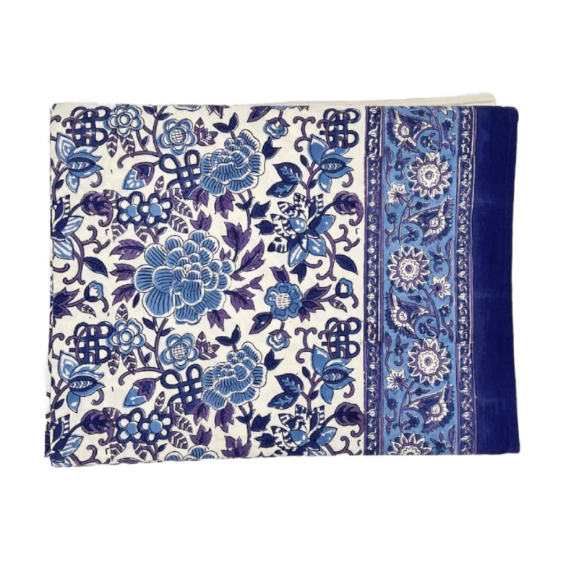 Blue & White Hand Block Printed Floral Tablecloth