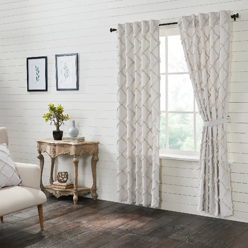 Frayed Lattice Oatmeal Panel Curtain Set of 2 84x40 VHC Brands