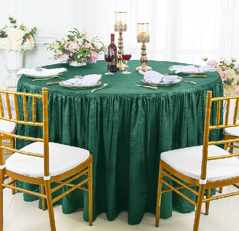 60" Round Ruffled Fitted Crushed Taffeta Tablecloth With Skirt - Hunter Green/Holly Green (1pc)