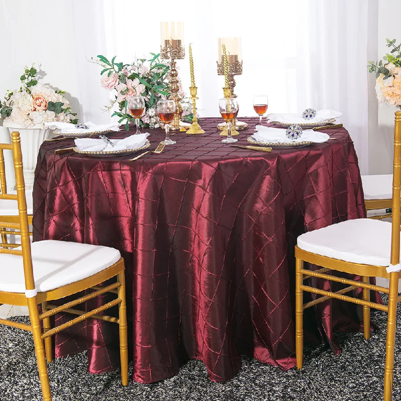 120" Seamless Round Pintuck Taffeta Tablecloth - Burgundy (1pc)