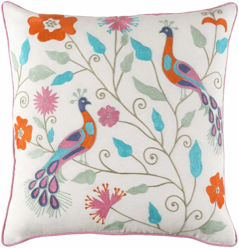 Peterhead Peacock Embroidery Floral Accent Pillow - Clearance