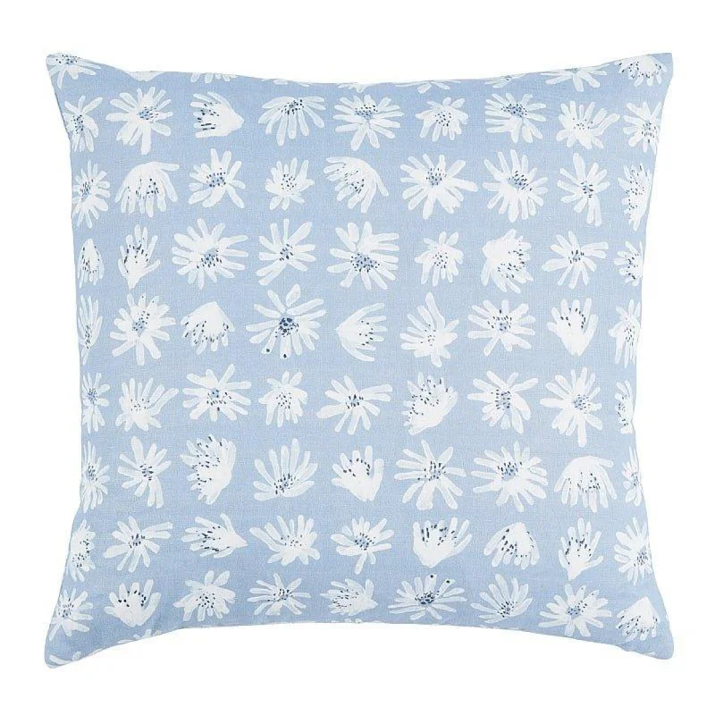 Blue & White Meadow Rock Floral 20" Linen Throw Pillow