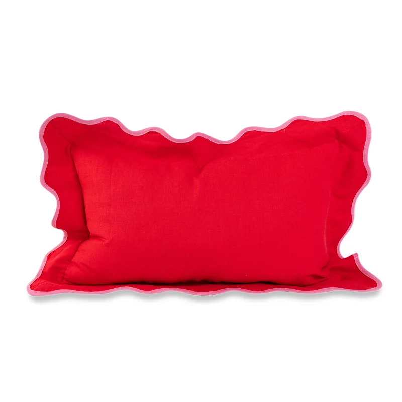 Darcy Linen Lumbar Pillow in Cherry + Light Pink