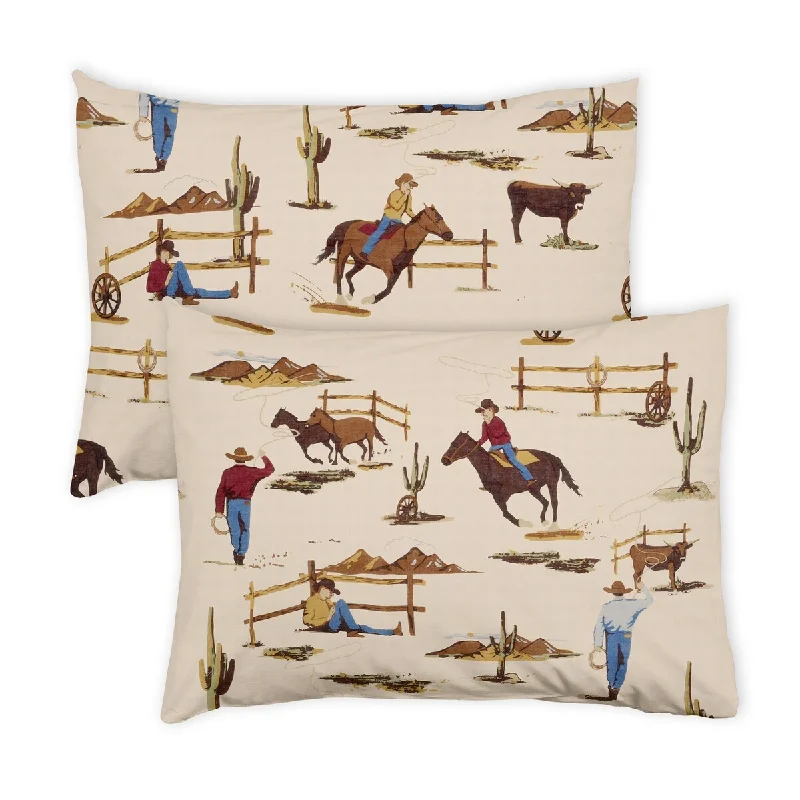 Sweet Jojo Designs Brown Western Cowboy Boy Pillow Shams 2 Pack Set Wild West Southern Charm Country South Horse Cow Animal Tan