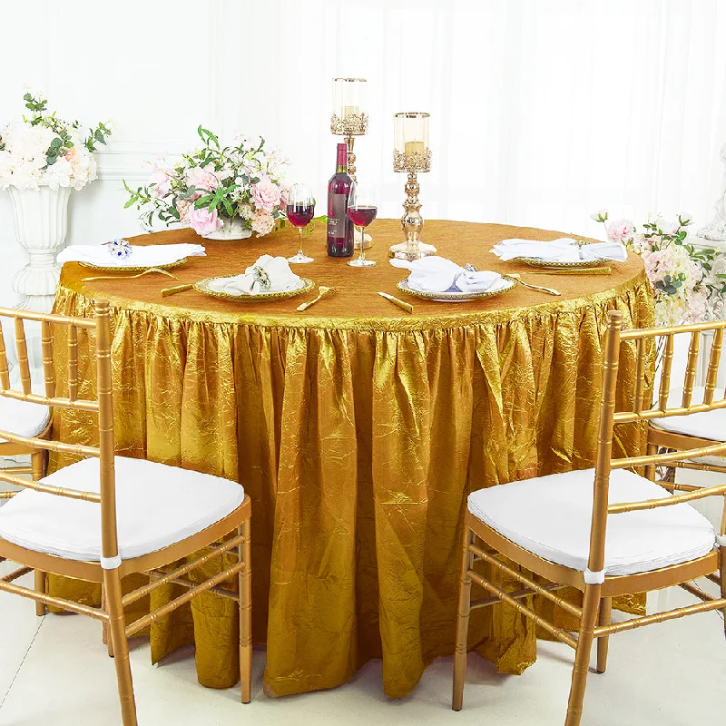 60" Round Ruffled Fitted Crushed Taffeta Tablecloth With Skirt - Gold (1pc)