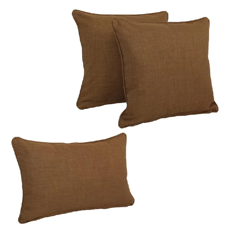 Double-corded Solid Outdoor Spun Polyester Throw Pillows with Inserts (Set of 3), Mocha