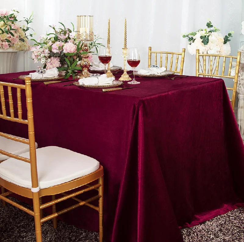 90"x156" Rectangular Seamless Italian Velvet Tablecloth - Burgundy (1pc)