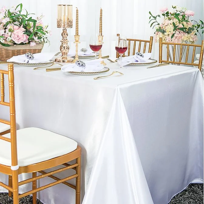 90"x156" Seamless Rectangular Satin Tablecloth - White (1pc)