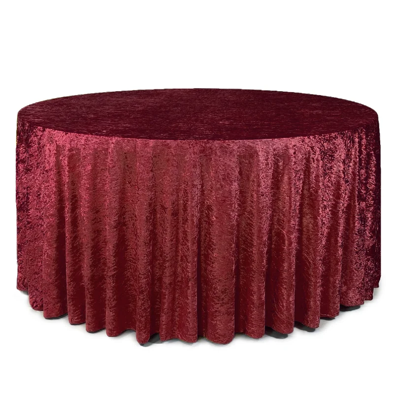 132 Inch Round Crushed Velvet Tablecloth Burgundy