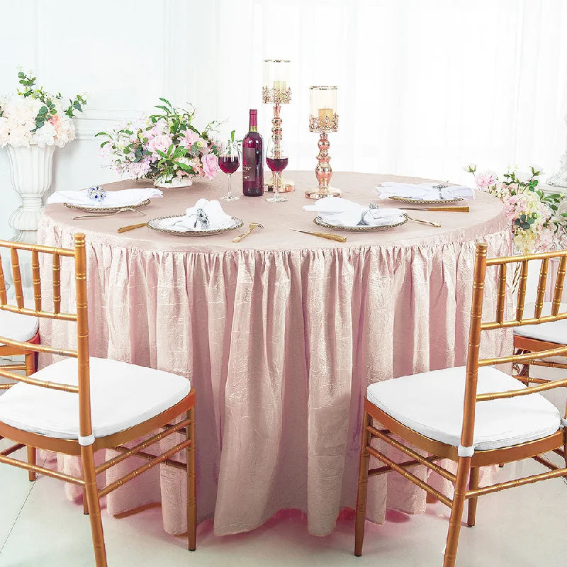 60" Round Ruffled Fitted Crushed Taffeta Tablecloth With Skirt - Blush Pink/Rose Gold (1pc)