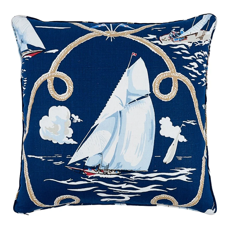 Blue Summer Regatta Linen 24"  Throw Pillow