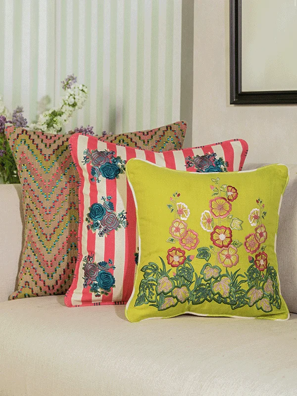 Wild Hollyhocks Cushion Cover (Lime)