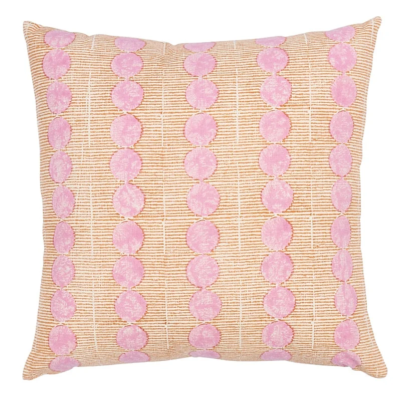 Pink & Copper Hand Block Sunrise 20" Linen Throw Pillow