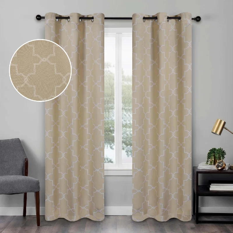 Imperial Trellis Grommet Header Blackout Curtain Panel Set